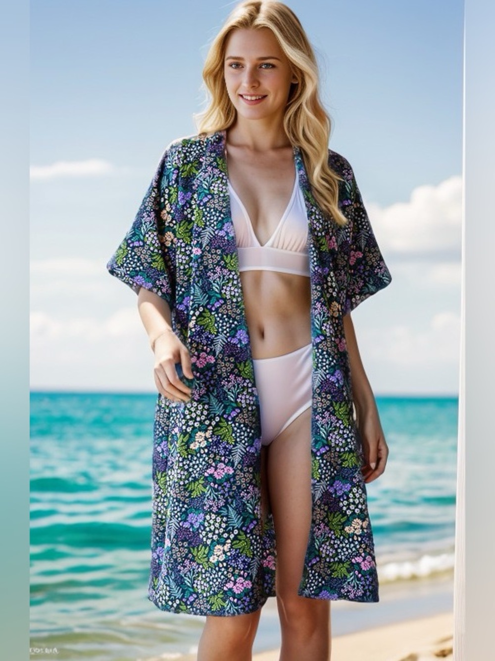 Heimish Full Size Half Sleeve Floral Open Cardigan Plus Size